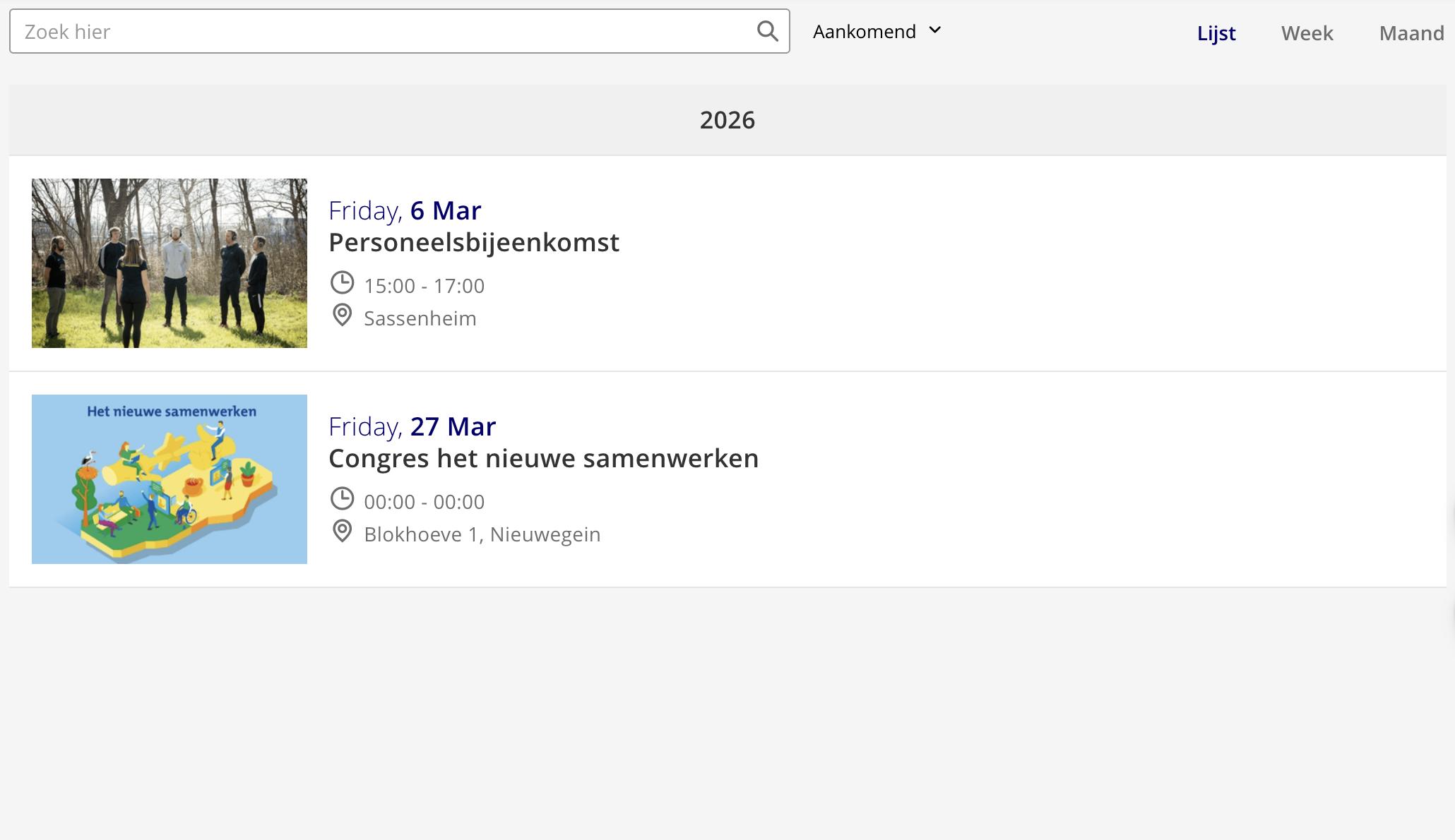 Agenda in lijstweergave