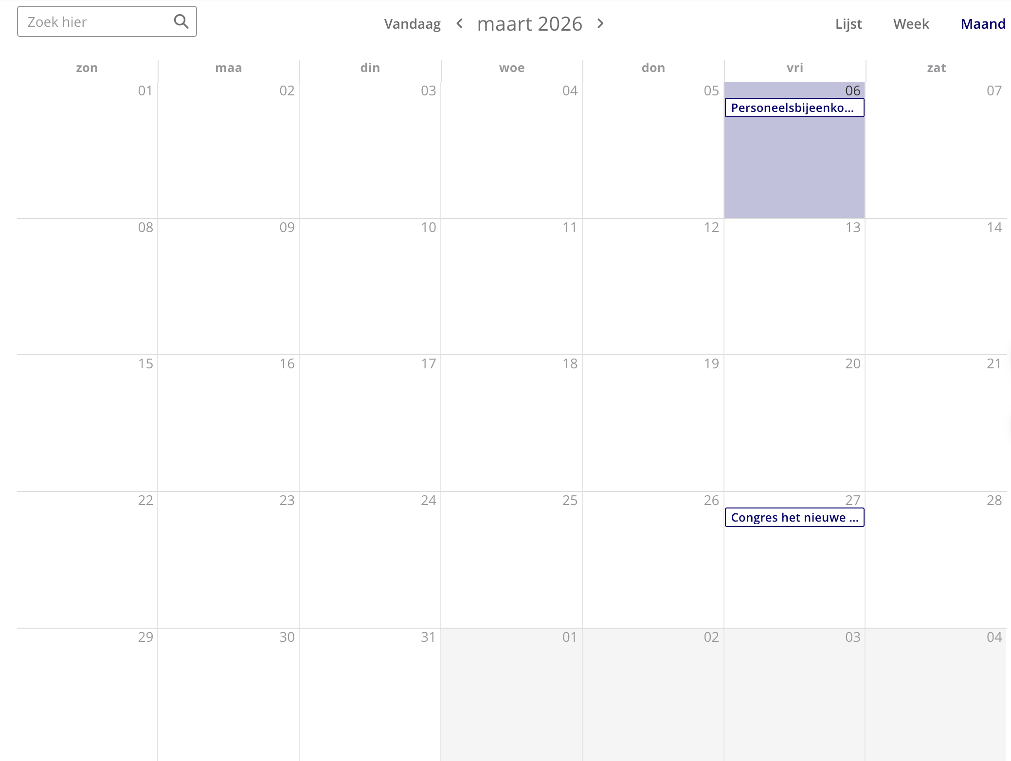 Calendar in month view