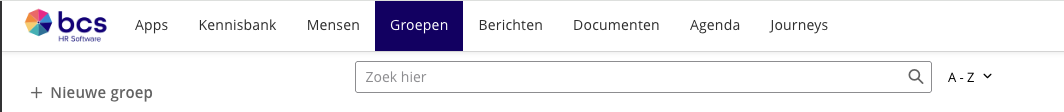 Navigation bar with the Groups menu item highlighted