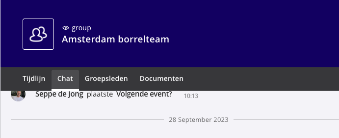 Groepsmenu met het tabblad Chat geopend