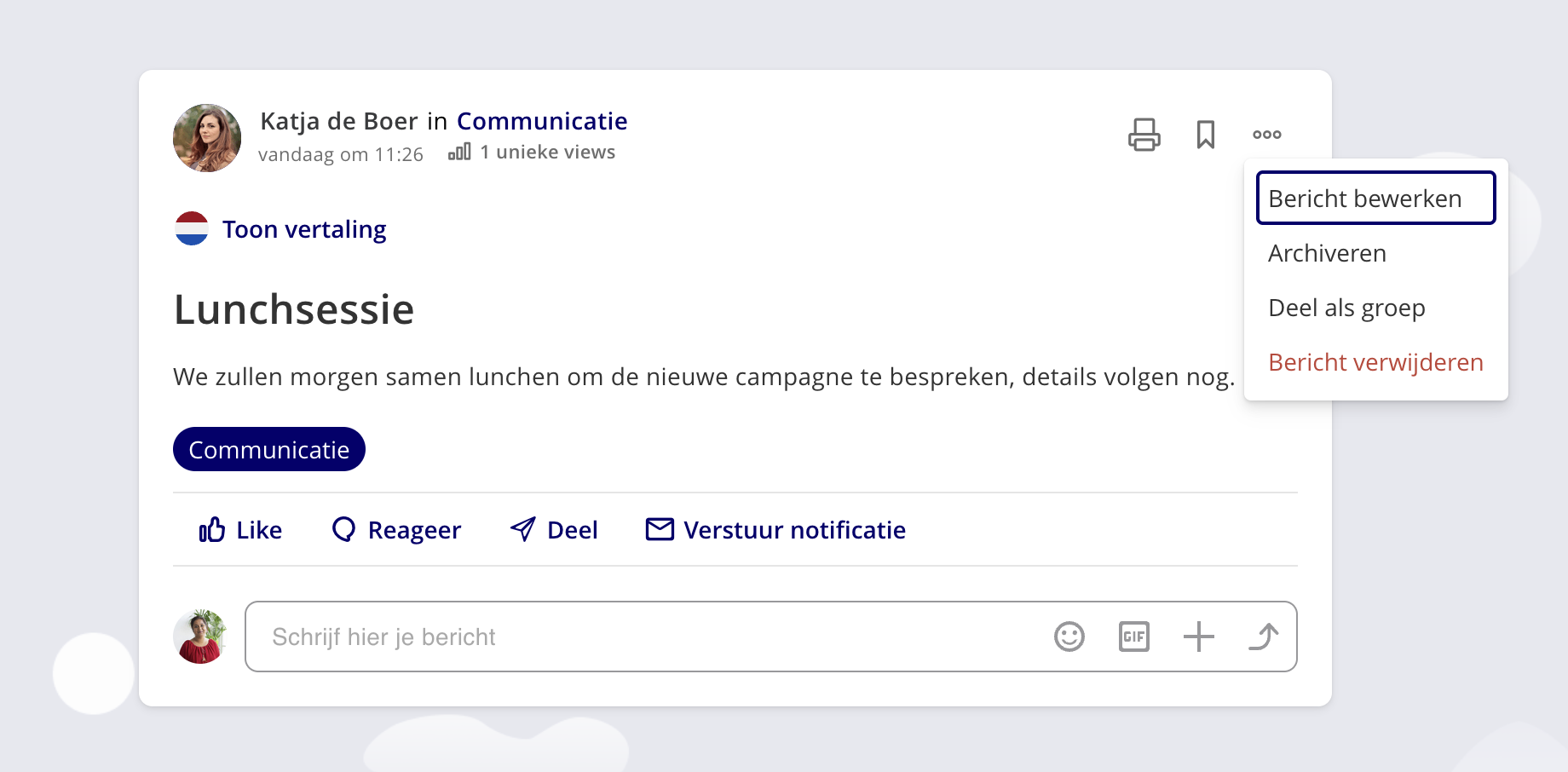Bericht met de knop Bewerken zichtbaar