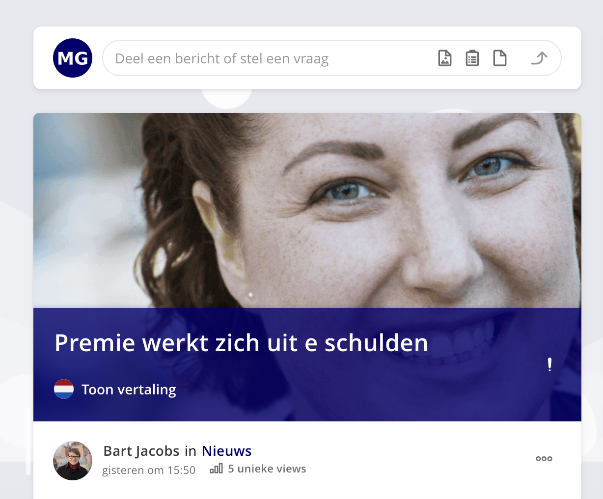 De tijdlijn met het uitgelichte bericht bovenaan.