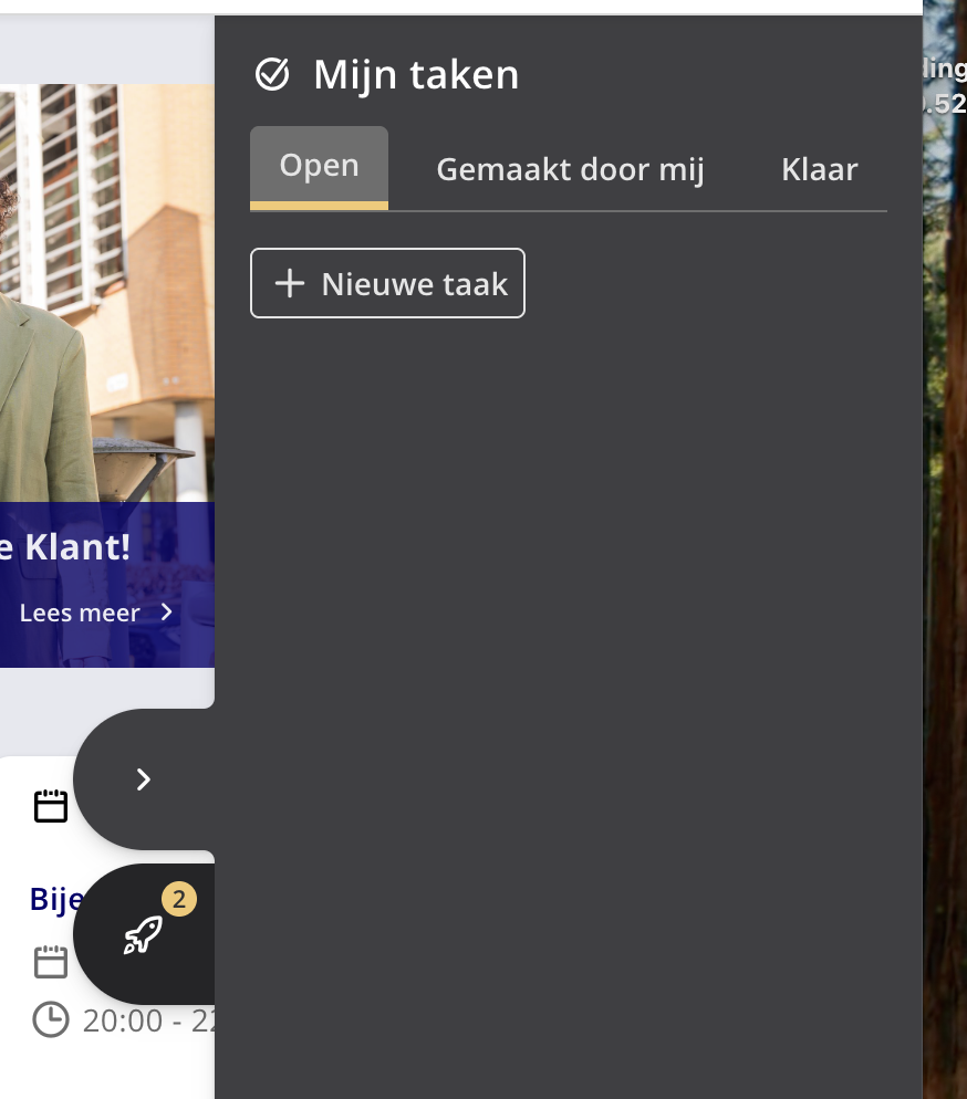 Takenoverzicht geopend via het taken-icoon rechts in het scherm