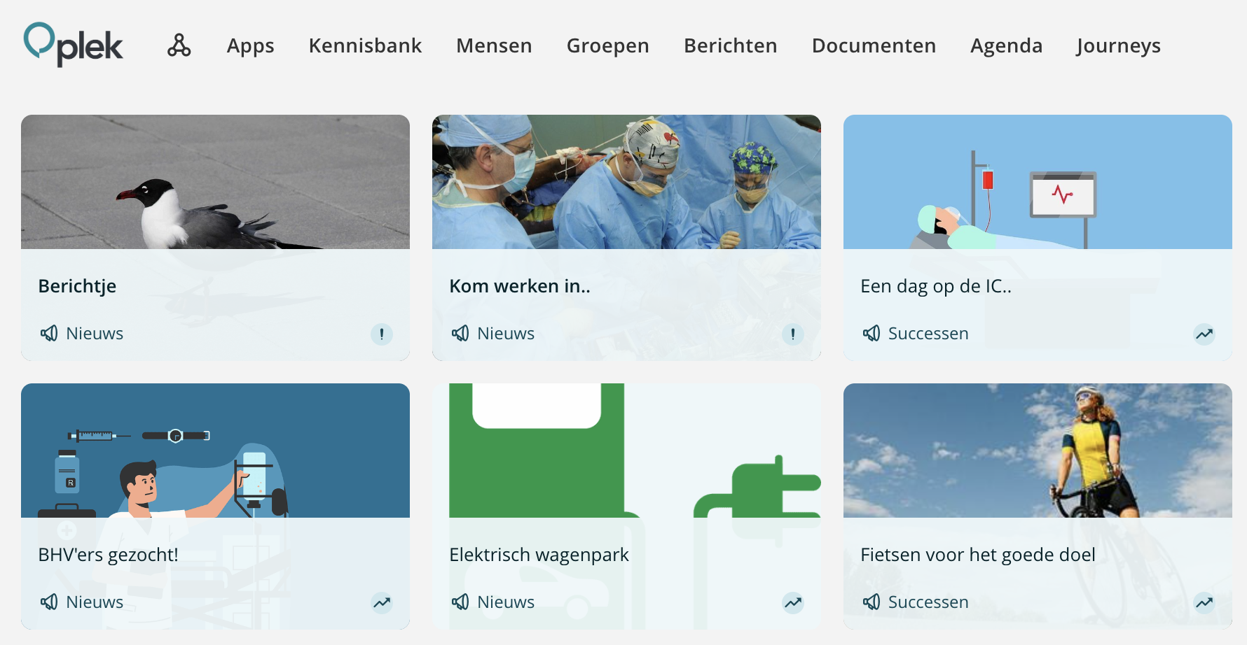 Example of the grid view of the 'important news' overview