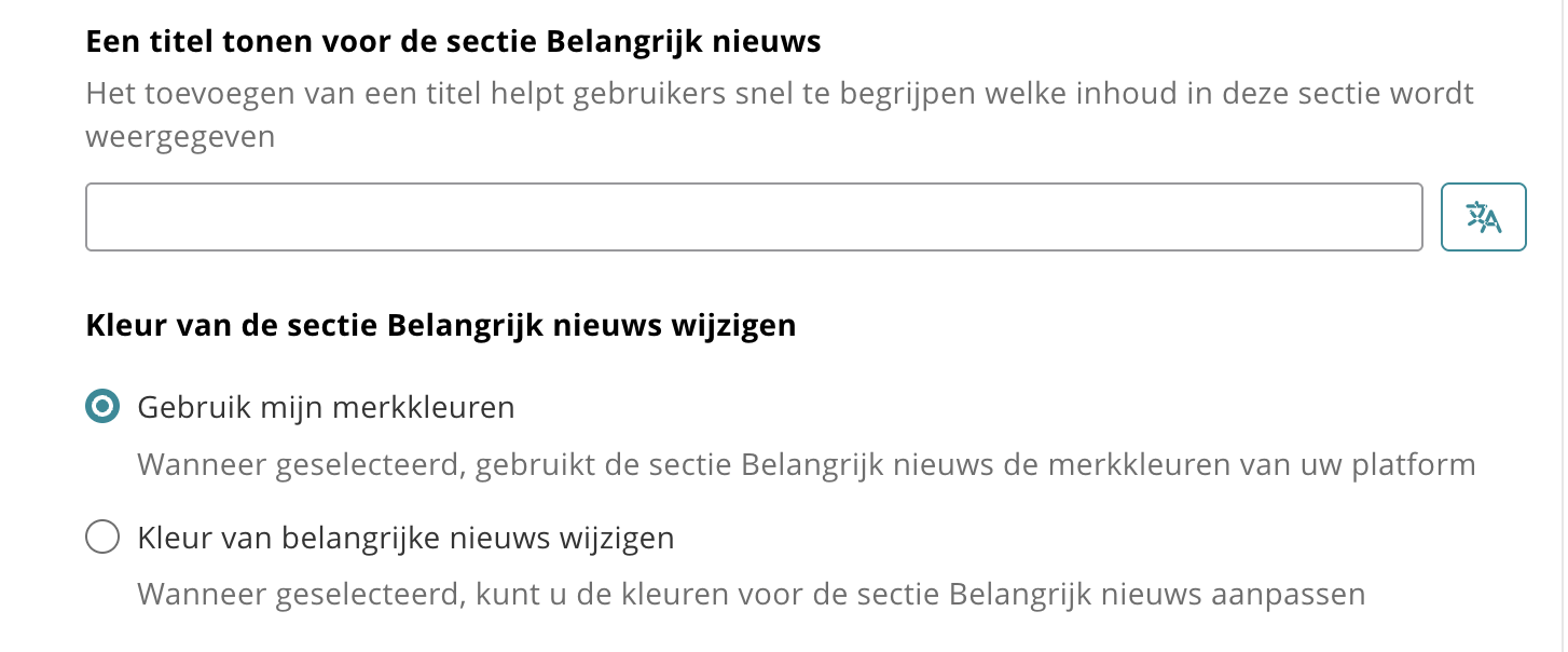Colour settings for the 'important news' overview