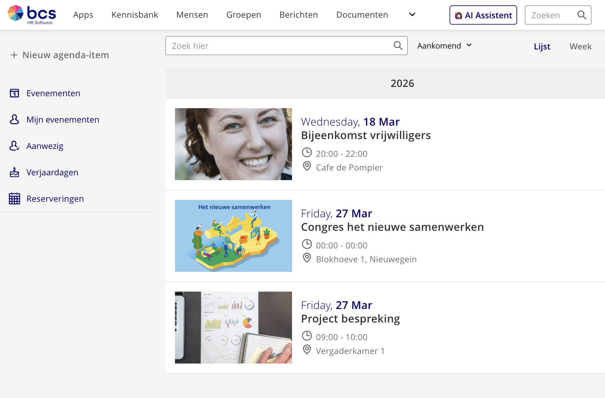 Agenda-overzicht met geplande evenementen