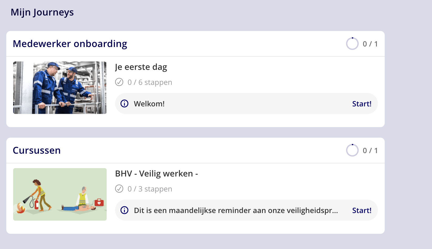 Overzicht van Mijn Journeys met actieve, geplande en voltooide Journeys