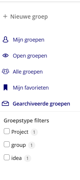 Filtermenu met de optie Gearchiveerde groepen geselecteerd