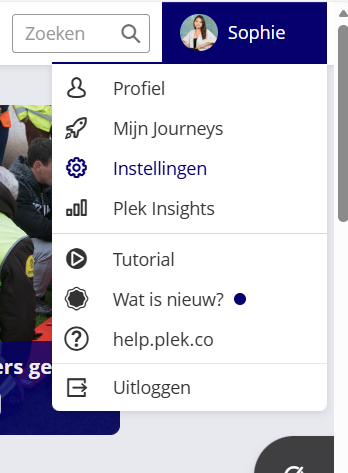 Het menu met Instellingen geselecteerd