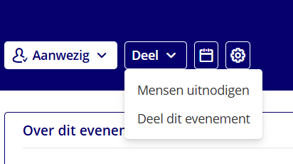 Knop 'Deel' op de evenementpagina om het evenement onder de aandacht te brengen.